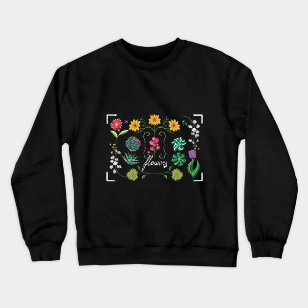 Blackboard Flowers Crewneck Sweatshirt by KirmiziKoi